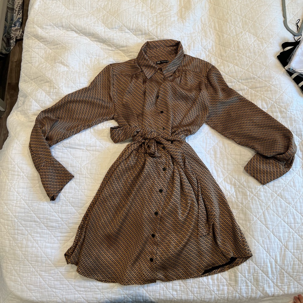 Zara belted gold dress